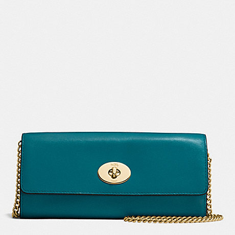 COACH F53890 TURNLOCK SLIM ENVELOPE WALLET WITH CHAIN IN SMOOTH LEATHER IMITATION-GOLD/ATLANTIC