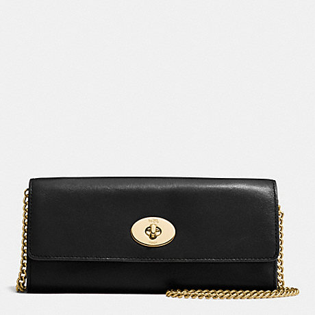 COACH f53890 TURNLOCK SLIM ENVELOPE IN SMOOTH LEATHER IMITATION GOLD/BLACK