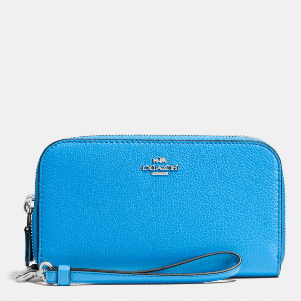 COACH DOUBLE ACCORDION ZIP WALLET IN PEBBLE LEATHER - SILVER/AZURE - f53891