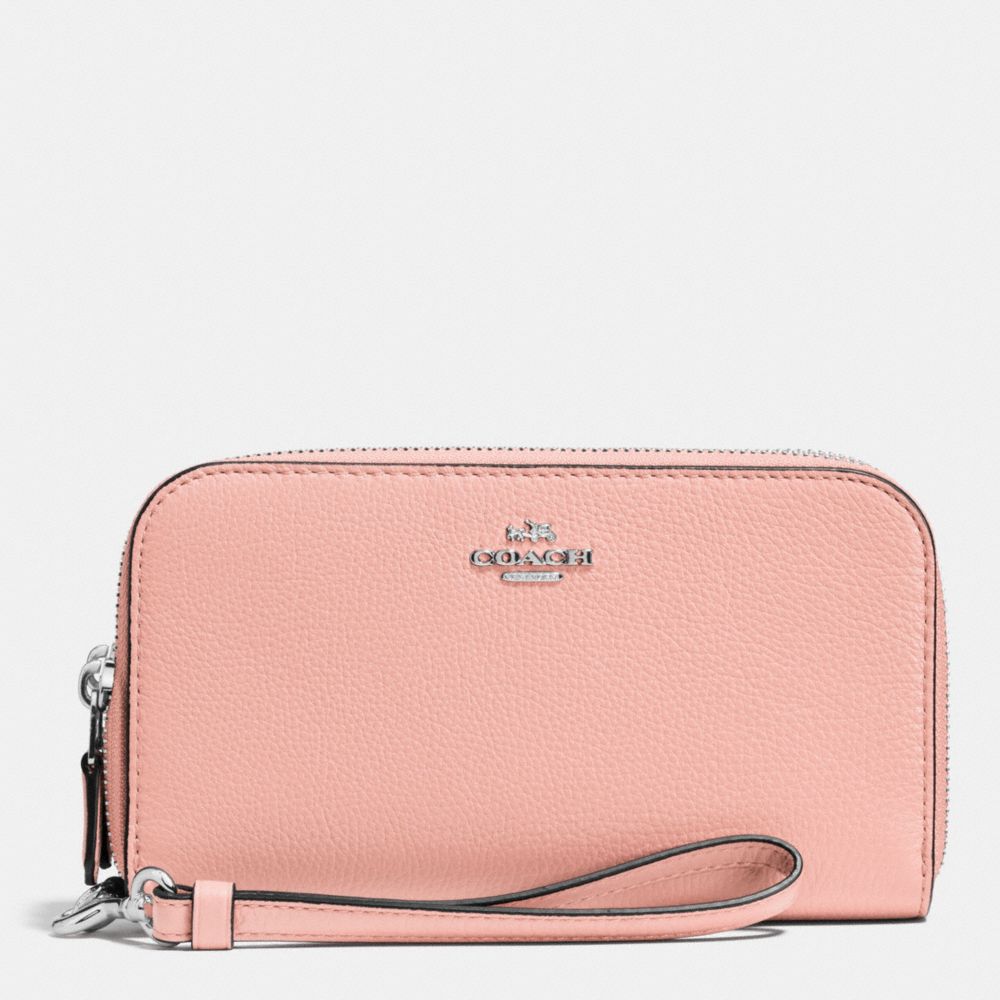 COACH F53891 Double Accordion Zip Wallet In Pebble Leather SILVER/BLUSH