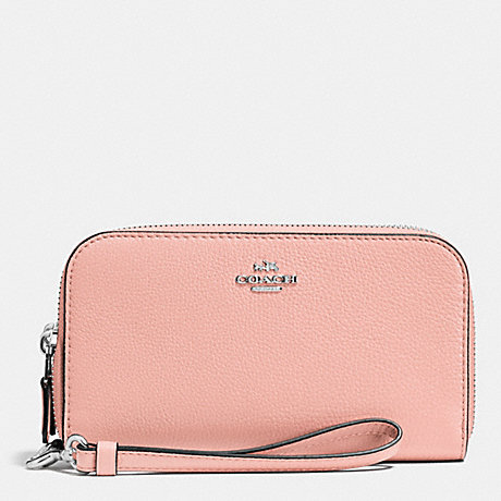 COACH F53891 DOUBLE ACCORDION ZIP WALLET IN PEBBLE LEATHER SILVER/BLUSH
