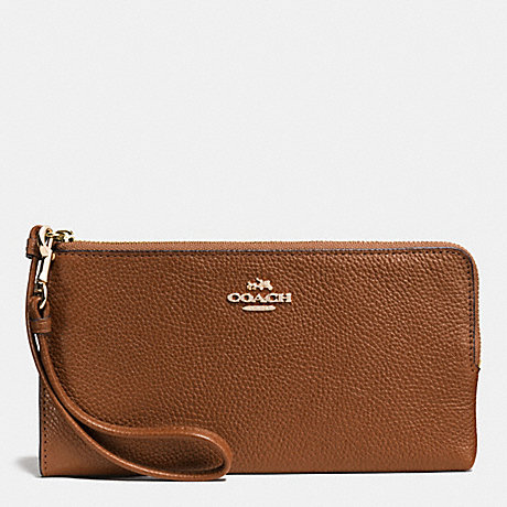 COACH ZIP WALLET IN POLISHED PEBBLE LEATHER - LIGHT GOLD/SADDLE - f53892