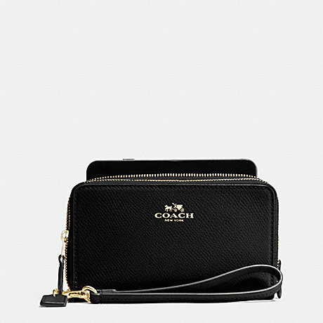 COACH DOUBLE ZIP PHONE WALLET IN CROSSGRAIN LEATHER - IMITATION GOLD/BLACK - f53896