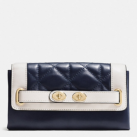 COACH f53910 BLAKE WALLET IN QUILTED COLORBLOCK LEATHER IMITATION GOLD/MIDNIGHT/CHALK