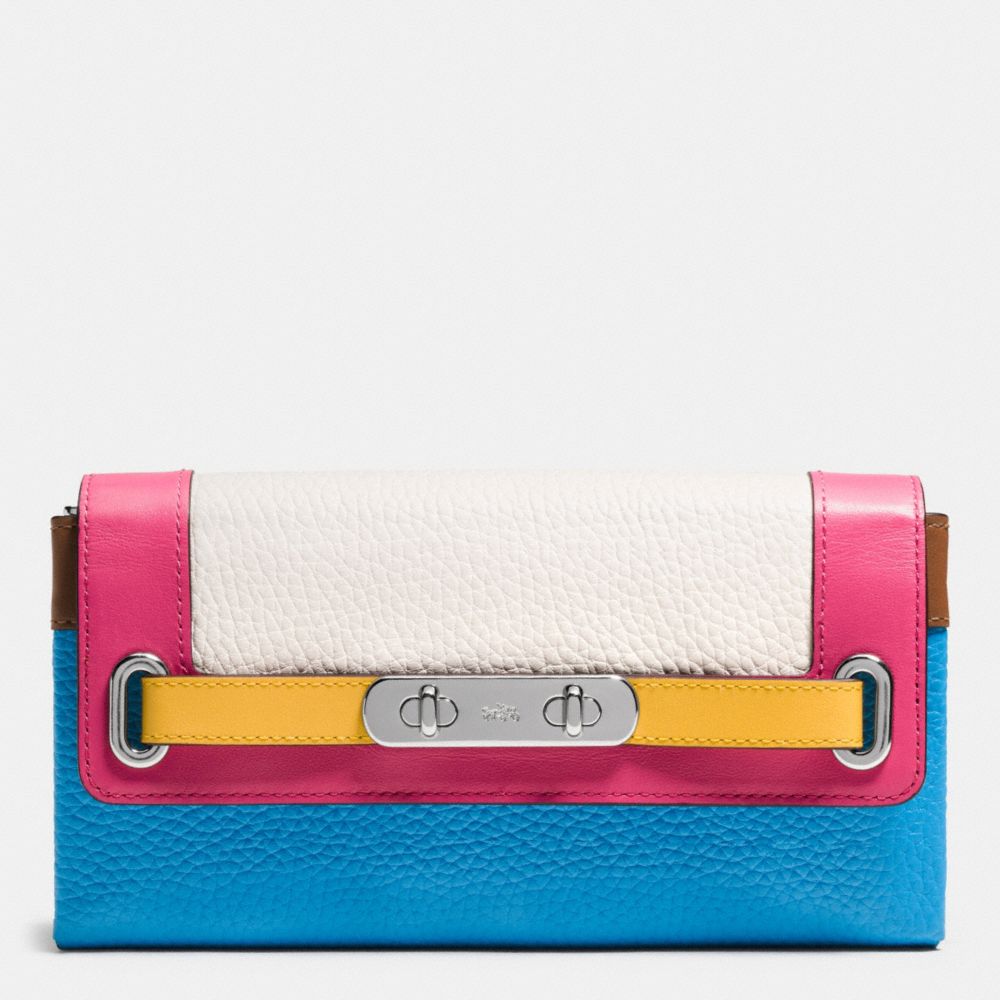 COACH COACH SWAGGER WALLET IN RAINBOW COLORBLOCK LEATHER - SILVER/AZURE MULTI - f53911