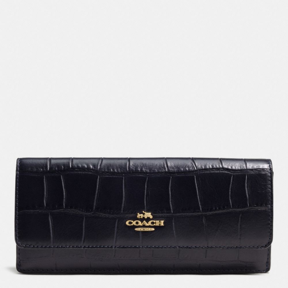 COACH F53923 Soft Wallet In Croc Embossed Leather LIGHT GOLD/NAVY