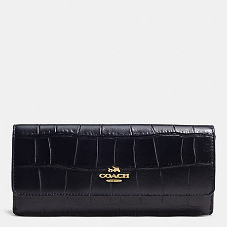 COACH F53923 SOFT WALLET IN CROC EMBOSSED LEATHER LIGHT-GOLD/NAVY