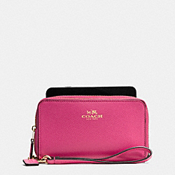 DOUBLE ZIP PHONE WALLET IN WILDFLOWER COATED CANVAS - f53933 - IMITATION GOLD/DAHLIA