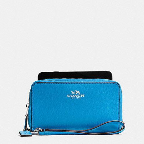 COACH DOUBLE ZIP PHONE WALLET IN WILDFLOWER COATED CANVAS - SILVER/AZURE MULTI - f53933