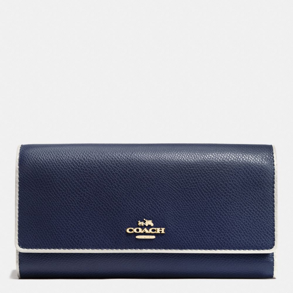 COACH F53935 TRIFOLD WALLET IN EDGEPAINT CROSSGRAIN LEATHER IMITATION-GOLD/MIDNIGHT/CHALK