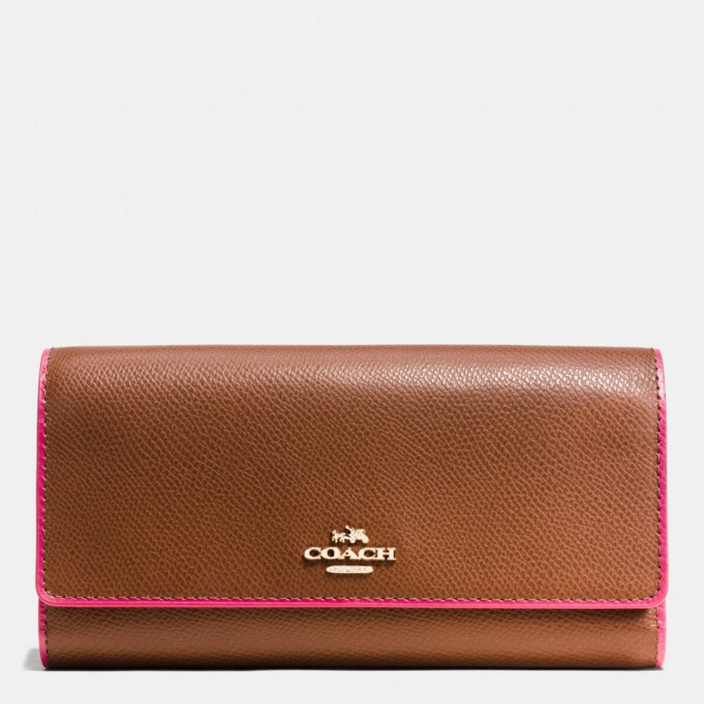 COACH F53935 Trifold Wallet In Edgepaint Crossgrain Leather IMITATION GOLD/SADDLE/DAHLIA