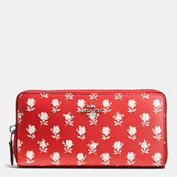 COACH ACCORDION ZIP WALLET IN BADLANDS FLORAL PRINT COATED CANVAS - SILVER/CARMINE MULTI - F53942