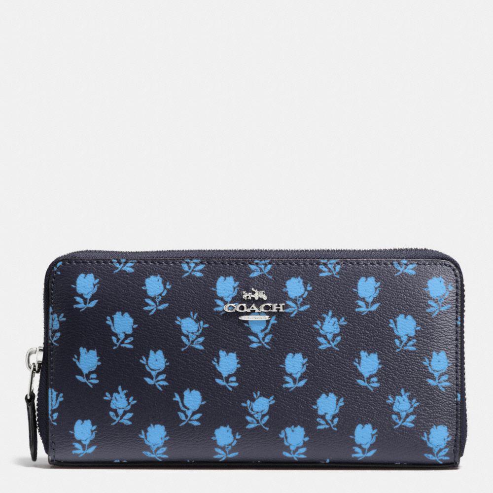 COACH F53942 Accordion Zip Wallet In Badlands Floral Print Coated Canvas SILVER/MIDNIGHT MULTI