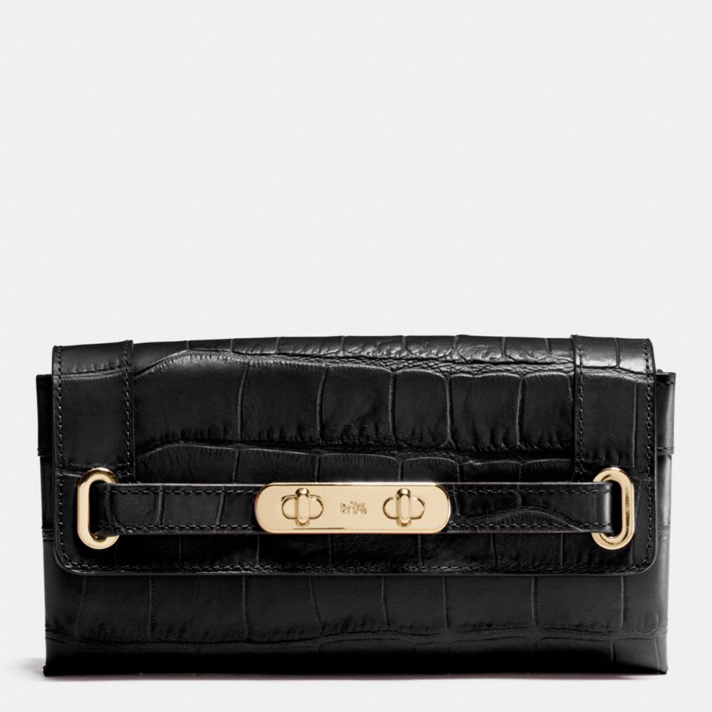 COACH f53963 COACH SWAGGER WALLET IN CROC EMBOSSED LEATHER LIGHT GOLD/BLACK