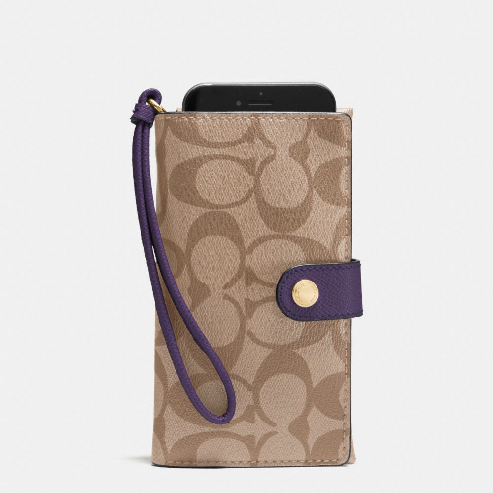 COACH F53975 Phone Clutch In Signature IMITATION GOLD/KHAKI AUBERGINE