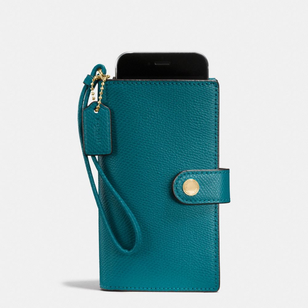 PHONE CLUTCH IN CROSSGRAIN LEATHER - IMITATION GOLD/ATLANTIC - COACH F53977