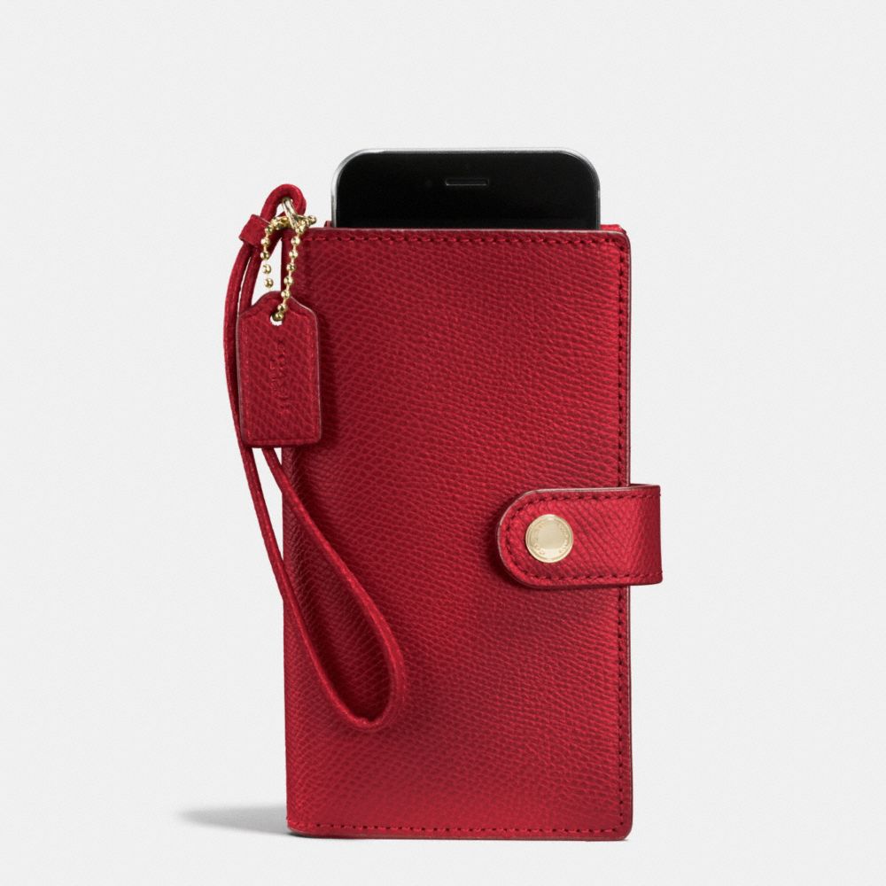 PHONE CLUTCH IN CROSSGRAIN LEATHER - f53977 - IMITATION GOLD/TRUE RED