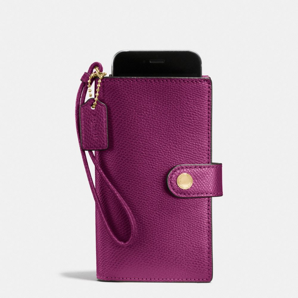 PHONE CLUTCH IN CROSSGRAIN LEATHER - IMITATION GOLD/FUCHSIA - COACH F53977