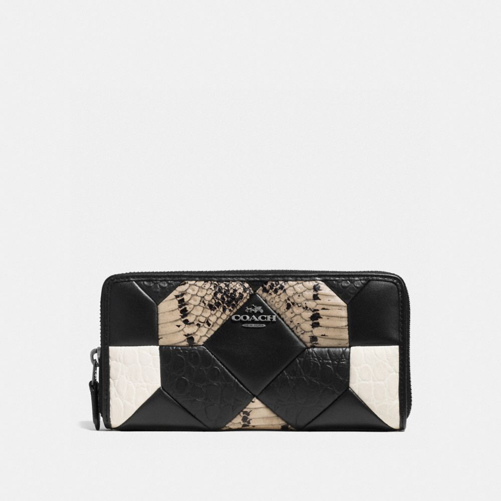 COACH CANYON QUILT ACCORDION ZIP WALLET IN EXOTIC EMBOSSED LEATHER - DARK GUNMETAL/BLACK/CHALK - f53985
