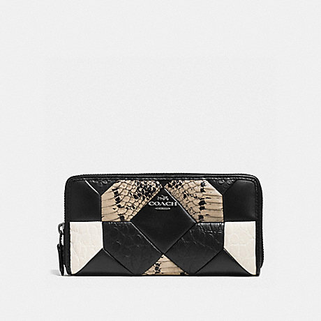 COACH f53985 CANYON QUILT ACCORDION ZIP WALLET IN EXOTIC EMBOSSED LEATHER DARK GUNMETAL/BLACK/CHALK