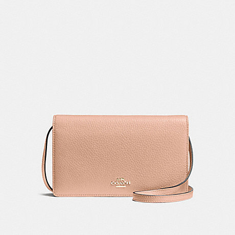 COACH FOLDOVER CLUTCH CROSSBODY IN PEBBLE LEATHER - IMITATION GOLD/NUDE PINK - f54002