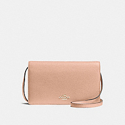 COACH FOLDOVER CLUTCH CROSSBODY IN PEBBLE LEATHER - IMITATION GOLD/NUDE PINK - F54002