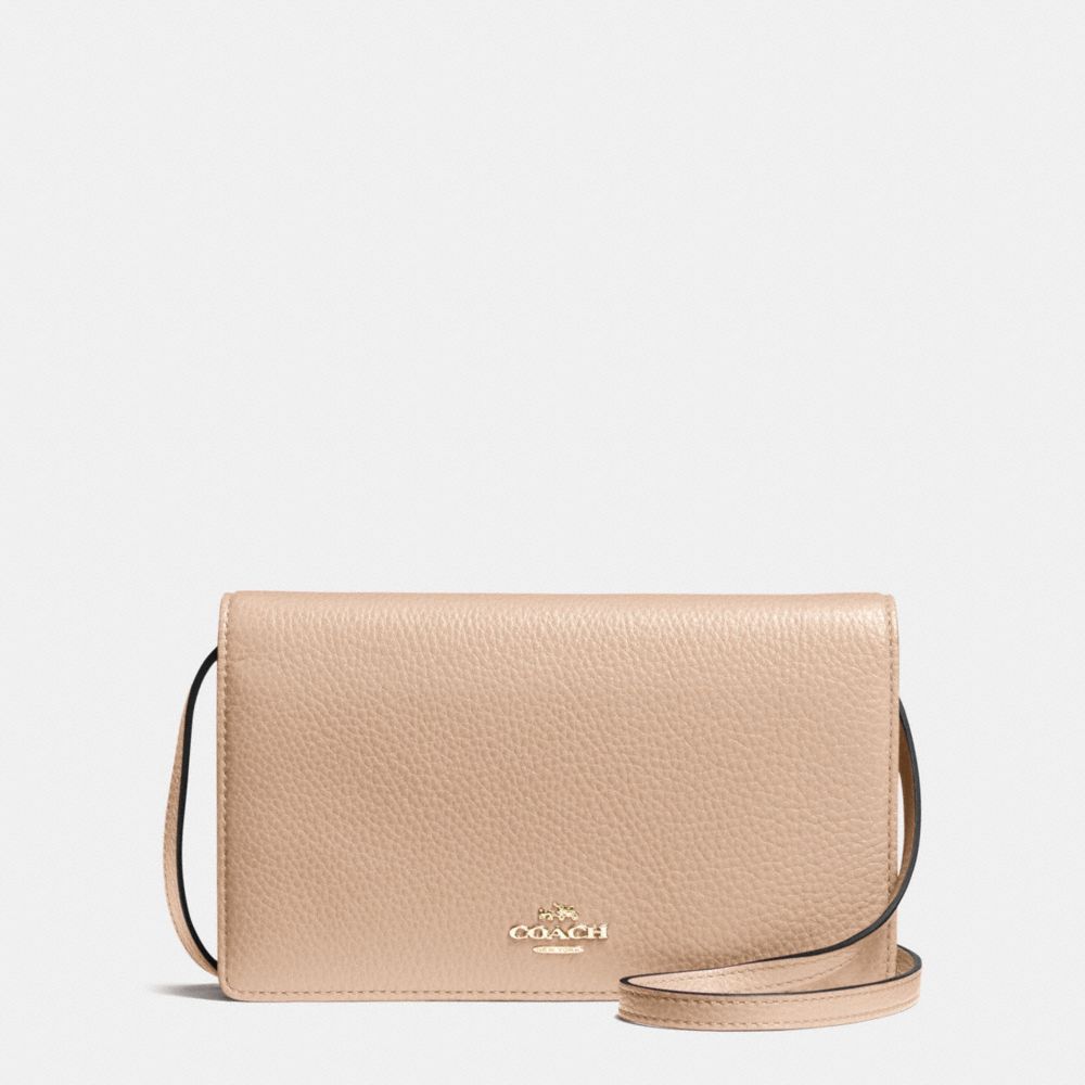 COACH FOLDOVER CLUTCH CROSSBODY IN PEBBLE LEATHER - IMITATION GOLD/BEECHWOOD - f54002