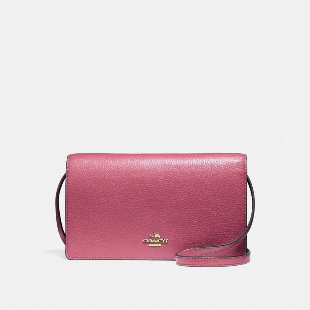 COACH FOLDOVER CROSSBODY CLUTCH - LIGHT GOLD/ROUGE - F54002