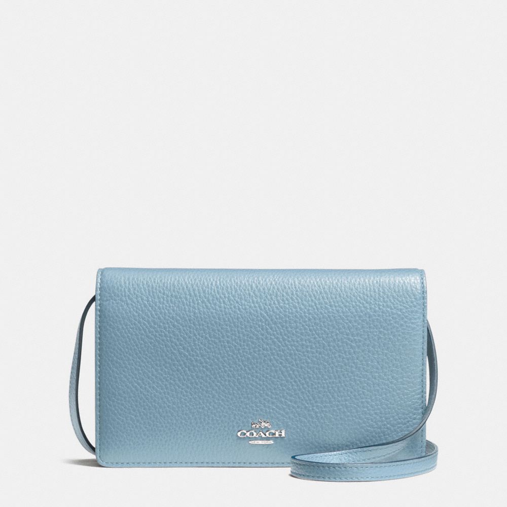 FOLDOVER CLUTCH CROSSBODY IN PEBBLE LEATHER - f54002 - SILVER/CORNFLOWER