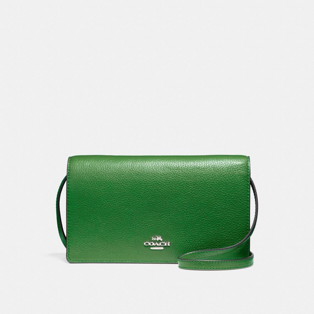 COACH FOLDOVER CROSSBODY CLUTCH - SILVER/KELLY GREEN - f54002