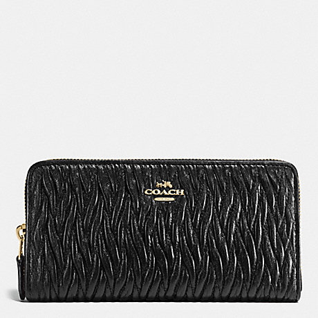COACH f54003 ACCORDION ZIP WALLET IN GATHERED TWIST LEATHER IMITATION GOLD/BLACK