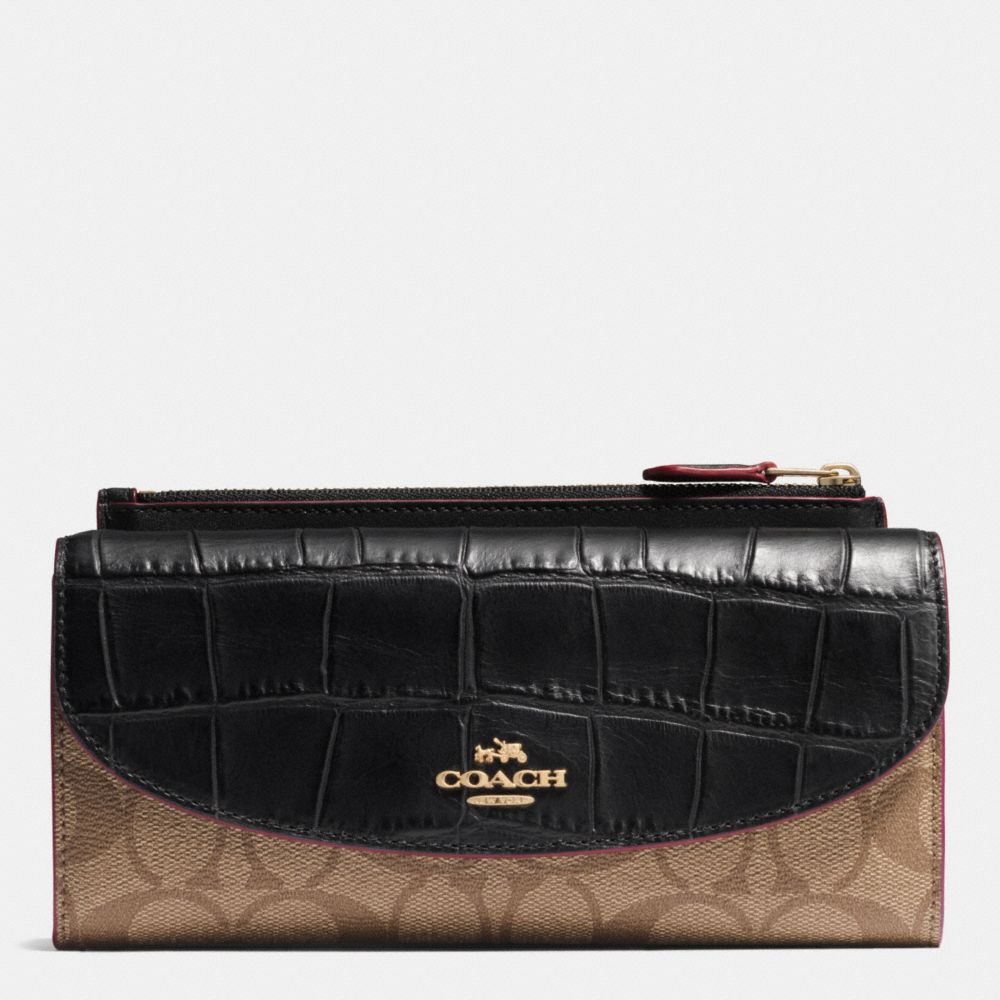 COACH f54004 POP SLIM ENVELOPE WALLET IN SIGNATURE WITH EXOTIC MIX TRIM IMITATION GOLD/KHAKI/BLACK