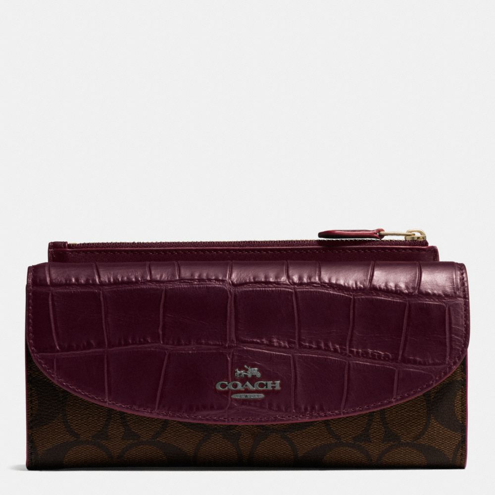 COACH F54004 Pop Slim Envelope Wallet In Signature With Exotic Mix Trim BLACK ANTIQUE NICKEL/OXBLOOD