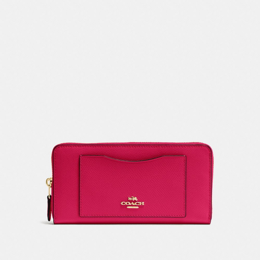 COACH ACCORDION ZIP WALLET IN CROSSGRAIN LEATHER - IMITATION GOLD/BRIGHT PINK - f54007