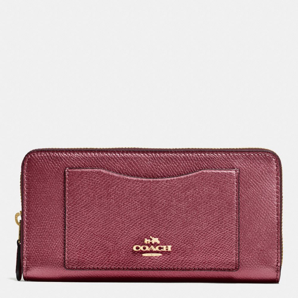 COACH F54007 ACCORDION ZIP WALLET IN CROSSGRAIN LEATHER IMITATION-GOLD/METALLIC-CHERRY