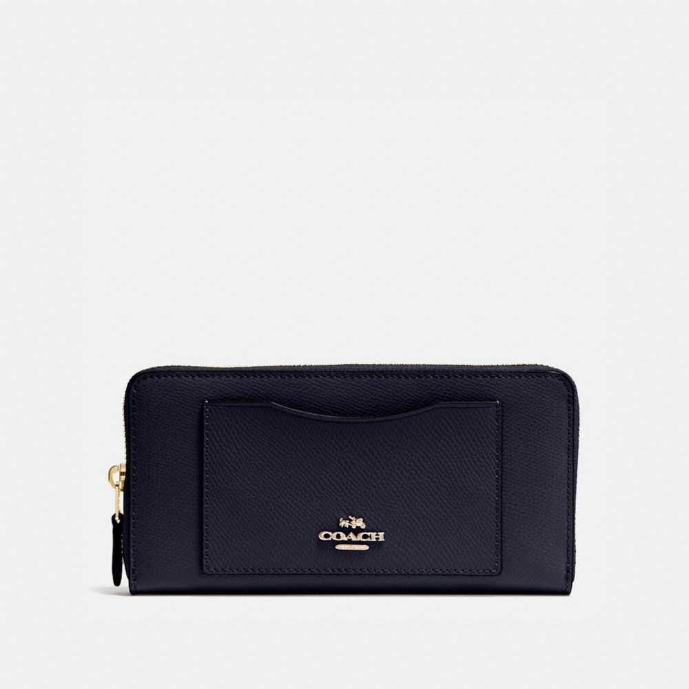 COACH ACCORDION ZIP WALLET - MIDNIGHT/LIGHT GOLD - F54007