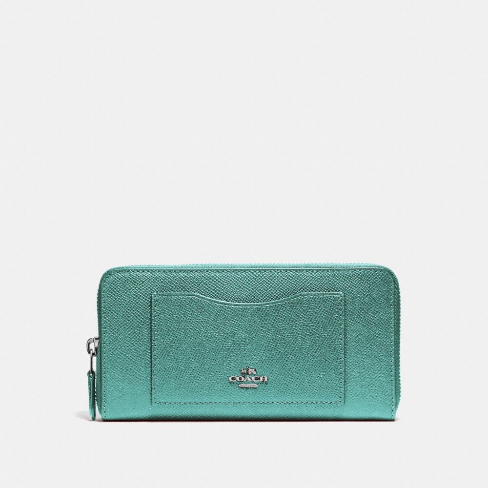 COACH ACCORDION ZIP WALLET - BLUE GREEN/BLACK ANTIQUE NICKEL - f54007