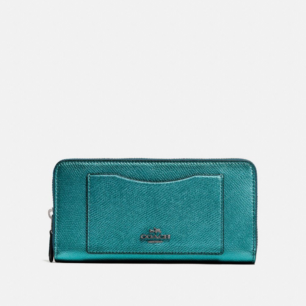 COACH F54007 ACCORDION ZIP WALLET QB/METALLIC-VIRIDIAN