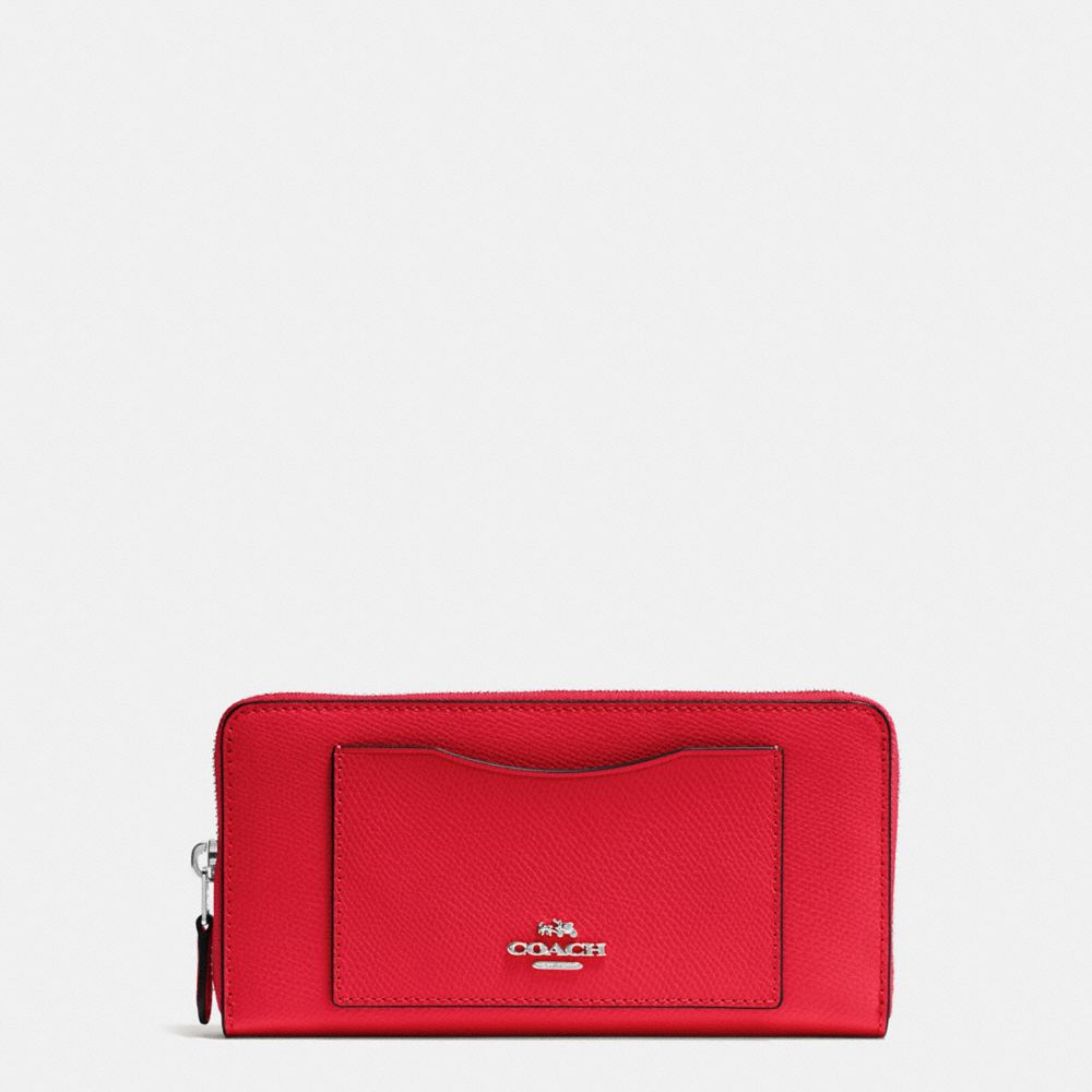 COACH f54007 ACCORDION ZIP WALLET IN CROSSGRAIN LEATHER SILVER/BRIGHT RED