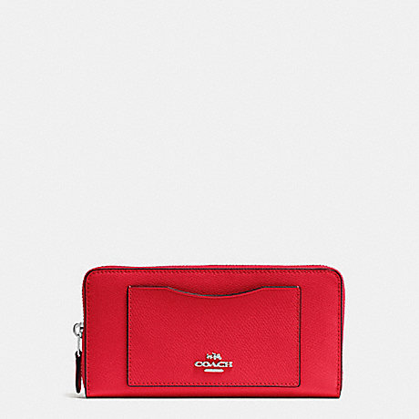 COACH f54007 ACCORDION ZIP WALLET IN CROSSGRAIN LEATHER SILVER/BRIGHT RED