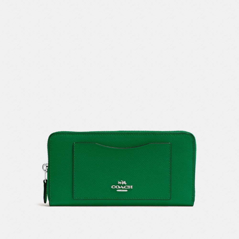 COACH f54007 ACCORDION ZIP WALLET IN CROSSGRAIN LEATHER SILVER/JADE