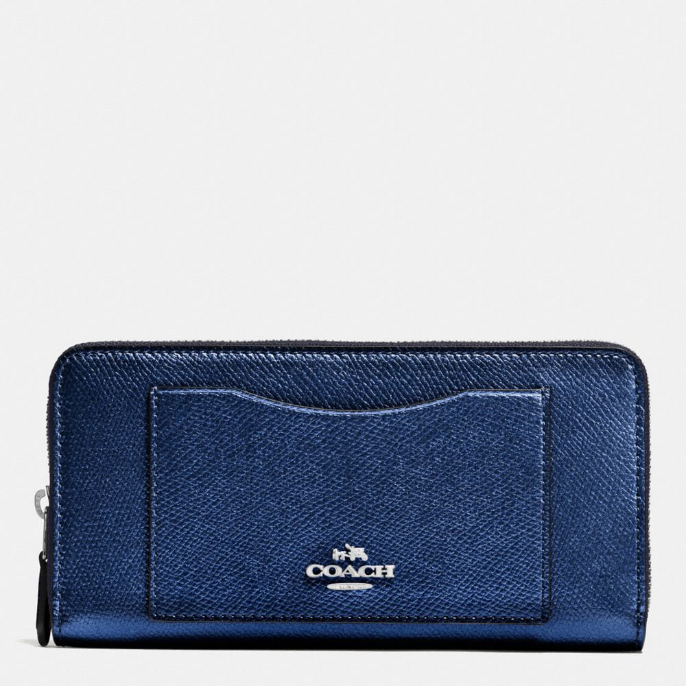 COACH F54007 ACCORDION ZIP WALLET IN CROSSGRAIN LEATHER SILVER/METALLIC-MIDNIGHT