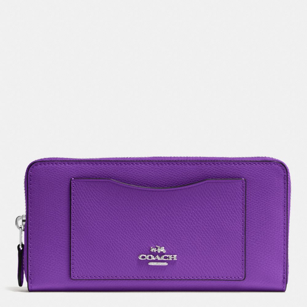 COACH F54007 Accordion Zip Wallet In Crossgrain Leather SILVER/PURPLE