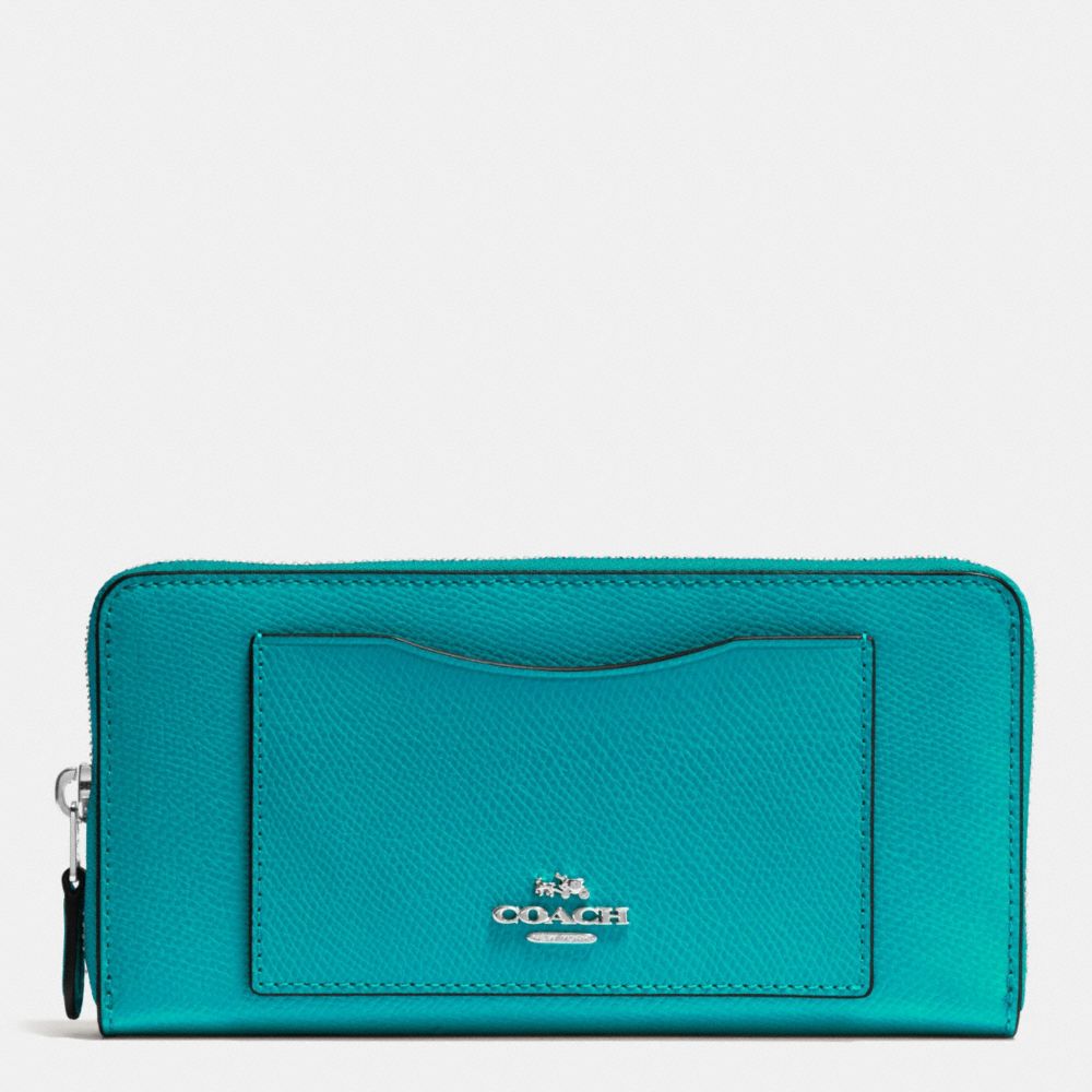 COACH F54007 Accordion Zip Wallet In Crossgrain Leather SILVER/TURQUOISE