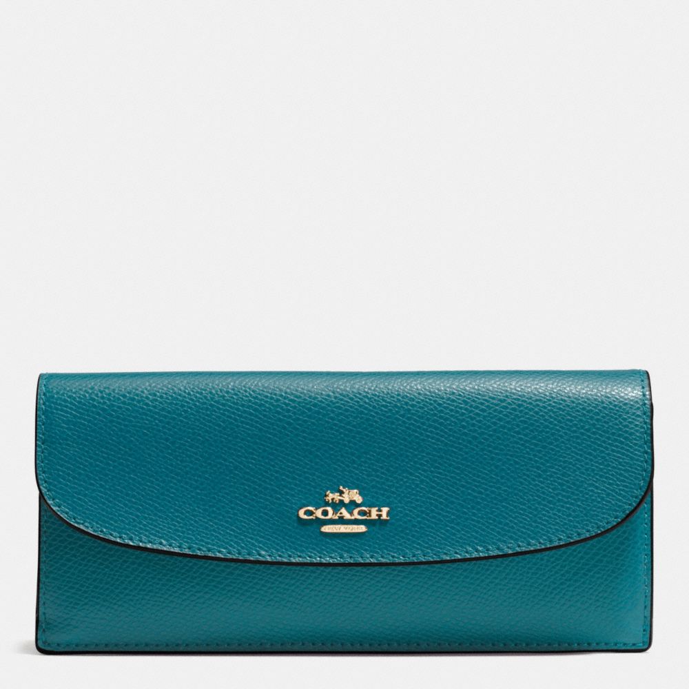 COACH SOFT WALLET IN CROSSGRAIN LEATHER - IMITATION GOLD/ATLANTIC - f54008