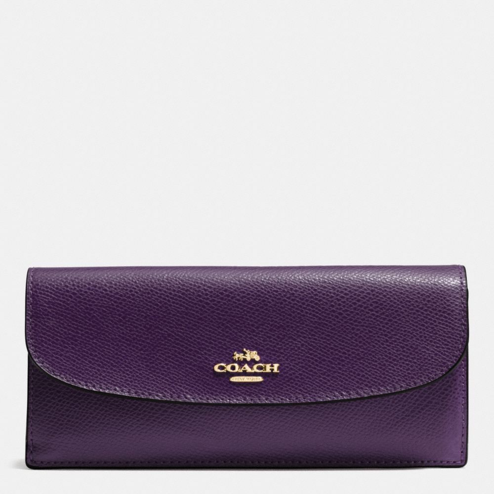 COACH F54008 Soft Wallet In Crossgrain Leather IMITATION GOLD/AUBERGINE