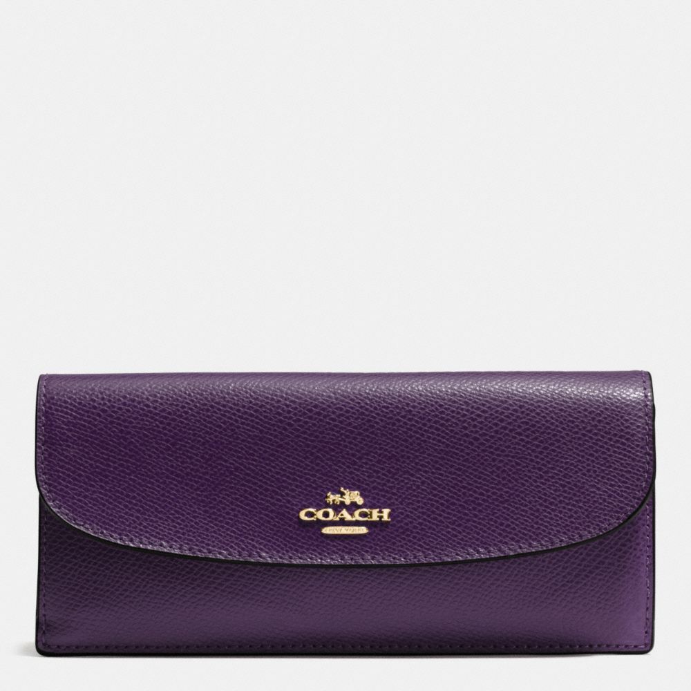 COACH f54008 SOFT WALLET IN CROSSGRAIN LEATHER IMITATION GOLD/AUBERGINE