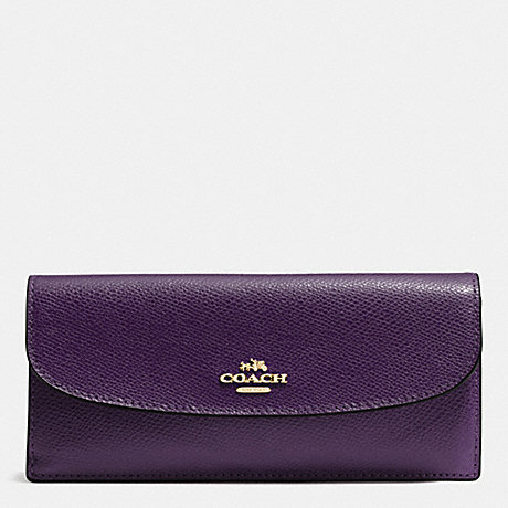 COACH f54008 SOFT WALLET IN CROSSGRAIN LEATHER IMITATION GOLD/AUBERGINE