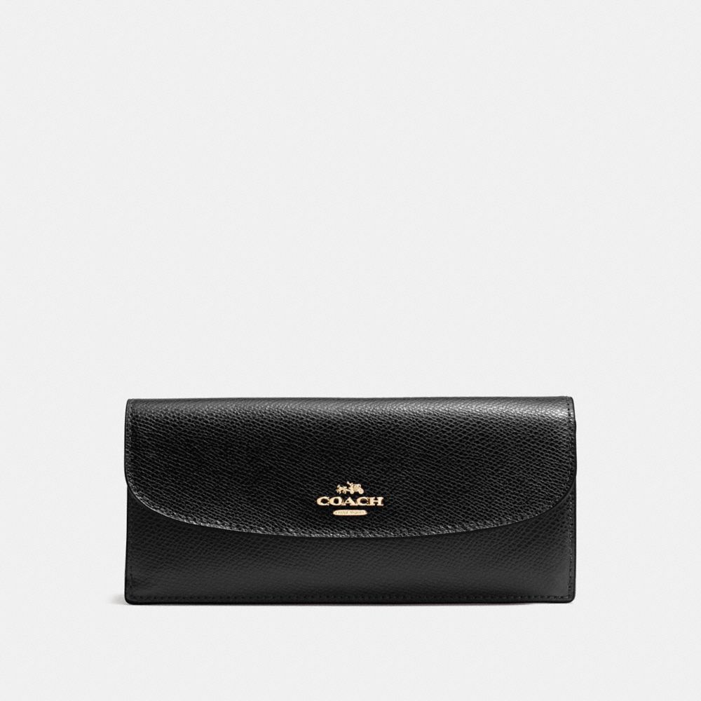 COACH F54008 Soft Wallet In Crossgrain Leather IMITATION GOLD/BLACK