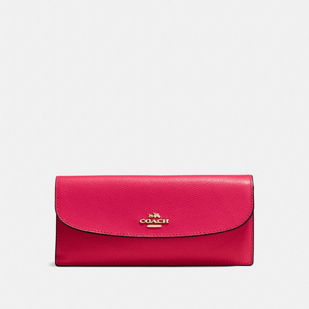 COACH f54008 SOFT WALLET IN CROSSGRAIN LEATHER IMITATION GOLD/BRIGHT PINK